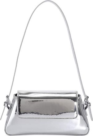 Generic PU Leather Ladies Tote Bags Women Shoulder Bag Bright Fashion Casual Portable Exquisite Hobo Purses (Silver)