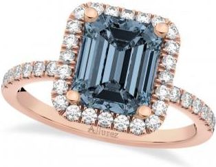 Allurez Emerald-Cut Lab Gray Spinel & Diamond Engagement Ring 14k Rose Gold (3.32ct)