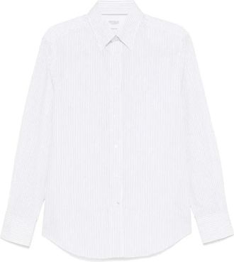 Brunello Cucinelli Formal Shirts, male, White, XL, Vertical Stripe Cotton Shirt