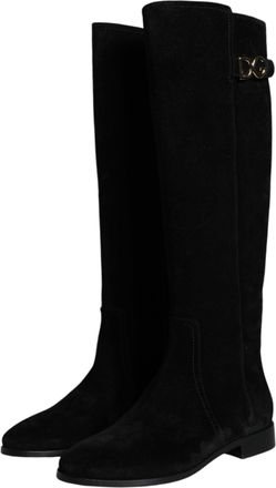 Dolce & Gabbana Womens Black Suede Leather Knee High Boots Shoes Lamb