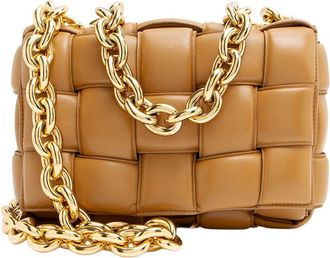 Bottega Veneta Brown Lambskin Cassette Chain Maxi Shoulder Bag (Authentic Pre- Loved)