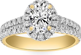 Pompeii3 2Ct Diamond Oval Lab Grown Halo Engagement Ring White, Yellow or Rose Gold
