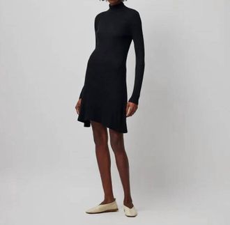 ATM Anthony Thomas Melillo Modal Rib Long Sleeve Mock Neck Dress In Black
