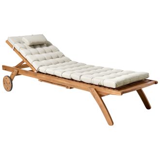 Beliani Tumbona De Jard&iacute;n Patio Piscina De Madera Natural Con Coj&iacute;n Gris Pardo Cesana