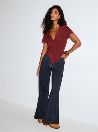 Icone Womens Terry underside faux-denim wide-leg pant