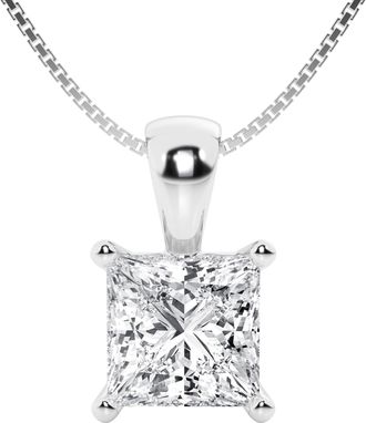 Grown Brilliance 1/2 Carat Princess Lab Grown Diamond Solitaire Pendant in 14K White Gold, IGI Certified, Prong Set, E-F Color, VS Clarity