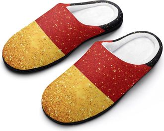 Generic Glitter Pattern German Flag Mens House Slippers Memory Foam Washable Cotton Slip on Home Shoes