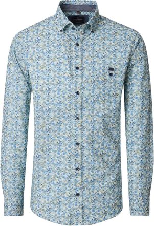 Casamoda blauwe overhemd geprint 100% katoen Casa Moda button-down collar