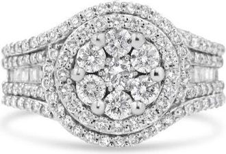 House of Brilliance 14K White Gold 1 1/2 Cttw Diamond Floral Cluster Halo Ring at Nordstrom, Size 7
