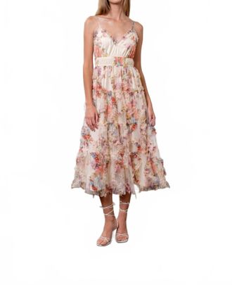 Moon River Spaghetti Strap Floral Print Maxi Dress In Cream Multi