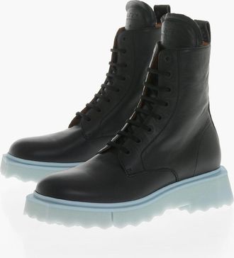 Off-white Anfibi in Pelle con Suola Sponge a Contrasto Off-White