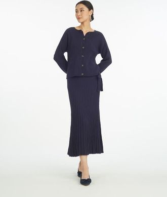 Draper James Luxe Cropped Rib Cardigan in Nassau Navy at Nordstrom, Size X-Large