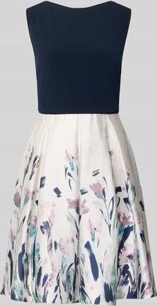 Christian Berg Cocktail Knielanges Cocktailkleid mit U-Boot-Ausschnitt in Marine Melange, Gr&ouml;&szlig;e 34