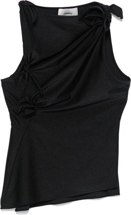 Coperni Sleeveless Black Satin Top With Floral Appliqu&eacute;