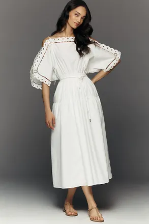 Mare Mare Cold-Shoulder Eyelet Midi Dress