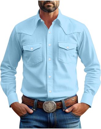 Generic Mens Casual Button Down Shirt Long Sleeve Lightweight Cotton Blend Slim Fit Top