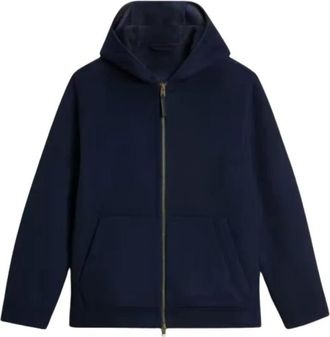 Woolrich Double Wool Hooded Jacket - Heren - Sweatshirts & Hoodies - Blauw - Maat: L Wol