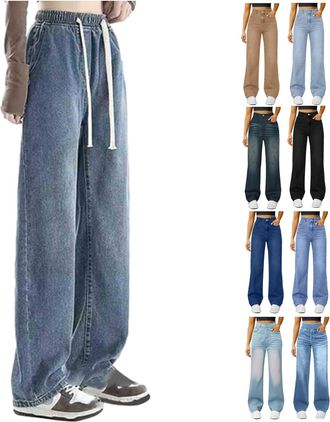 Generic Wide Leg Jeans for Women High Waisted Large Denim Wide Leg Pants with Pockets Loose Fit High Elasticity Casual Jeans Trousers Womens Fashion