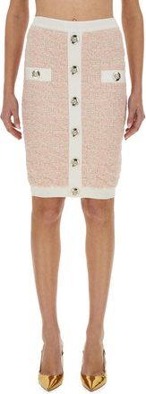 Balmain Tweed Midi Skirt - Pink