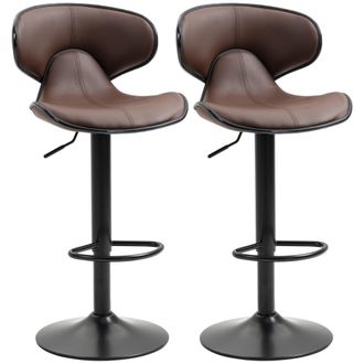 HOMCOM Brown Adjustable Swivel Bar Stools Set of 2 - Barstools for Counter Bar | TJ Hughes