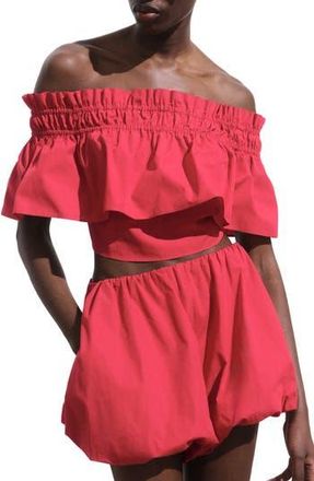 Mango Ruffle Detail Strapless Cotton Crop Top in Red at Nordstrom Rack, Size X-Small