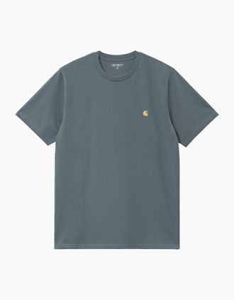 Carhartt Work in Progress Mens Carhartt WIP S/S Chase T-Shirt Cozy Blue/Gold - Grey - Size: 42