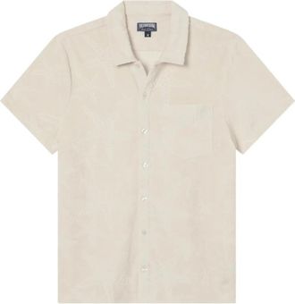 Vilebrequin Terry Bowling Shirt Starfish Jacquard - Heren - Korte mouwen Overhemden - Beige - S - Katoen - Overhemden