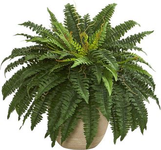 Nearly Natural 22In Boston Fern Artificial Plant In Sandstone Planter