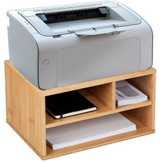 Elle Soporte De Escritorio Para Impresora, 3 Compartimentos, Almacenamiento, Alto X Ancho X Profundidad: 22 X 40 X 30 Cm, Organizador De Bamb&uacute;, Natural