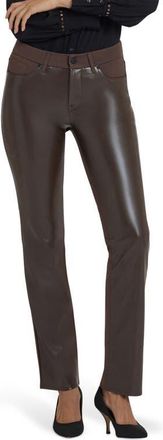 NYDJ Marilyn Straight Leg Mixed Media Faux Leather Pants in Coffee Bean at Nordstrom, Size 14P