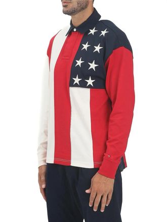 Tommy Hilfiger Red/White Cotton Color-Blocked Polo Shirt