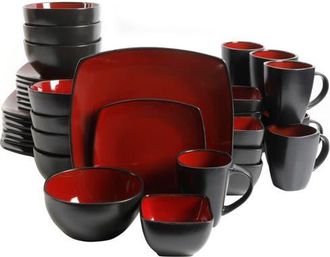 Gibson Home Soho Lounge Square 40-Piece Stoneware Dinnerware Set in Red/black at Nordstrom
