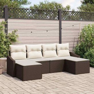 vidaXL Conjunto De Sof&aacute; De Jard&iacute;n 6 Pcs Marr&oacute;n Polirat&aacute;n Vidaxl