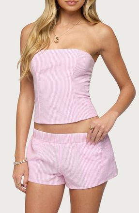Edikted Amaliah Stripe Strapless Corset Top in Pink at Nordstrom, Size X-Large