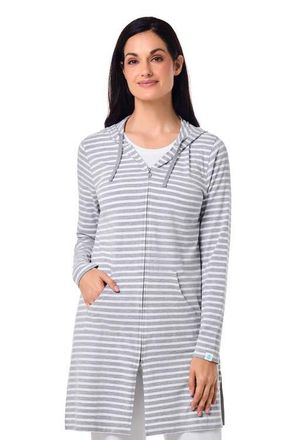Coolibar Womens Cabana Long Zip-Up Hoodie, UPF 50+ Sun Protection in Grey/white Stripe at Nordstrom, Size Small