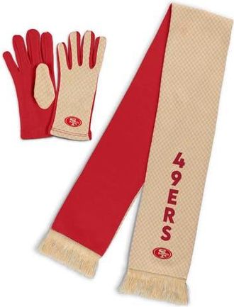 WEAR by Erin Andrews Womens WEAR by Erin Andrews San Francisco 49ers Tonal Microcheck Scarf & Glove Set in Tan at Nordstrom
