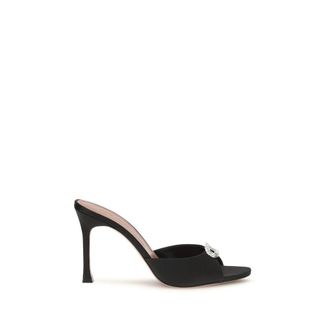 Amina Muaddi Black Silk Stiletto Heel Womens Sandals