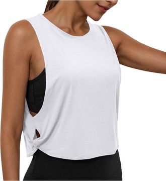 Generic Womens Pima Cotton Summer Gym Sleeveless Vest Tops for Women Light Elastic Running Crop Top Loose Crew Neck Yoga Shirt Athletic Shirts Side Hollowout 