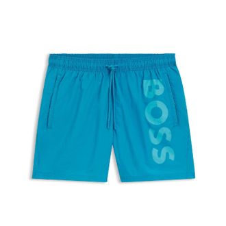HUGO BOSS Heren Logo Gedrukte Zwemshorts (Turquoise)