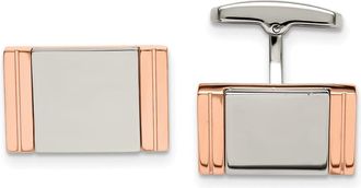 Diamond2Deal Stainless Steel Polished Rose IP-plated Rectangle Cufflinks