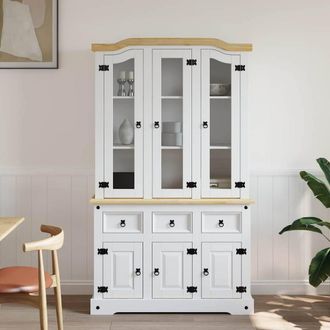 Berkfield Home Highboard Corona White 112x43x196 cm Solid Wood Mexican Pine | Size: 112 x 43 x 196 cm