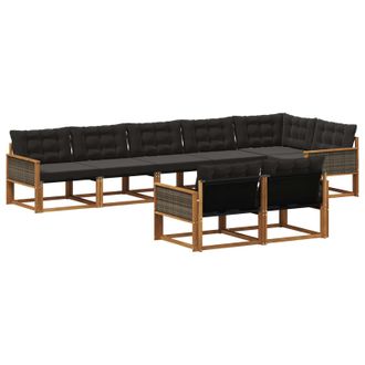 vidaXL Conjunto De Sof&aacute;s De Exterior Con Coj&iacute;n 8 Pcs Natural Y Negro Vidaxl