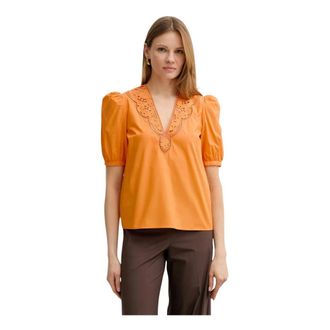 Twinset Blouse in broderie anglaise popeline - Dames - Blouses & Shirts - Oranje - Maat: XS Katoen