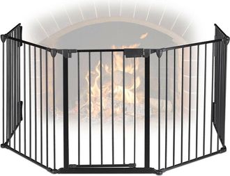 Relaxdays Relaxdays - Protector Chimenea, 5 Paneles, Barrera Seguridad Estufa, Acero, Con Puerta, Valla Protectora, 75cm Alto, Negro