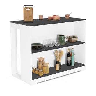 IDMarket Tavolo Bar A Isola Juno, Legno Bianco E Piano Grigio