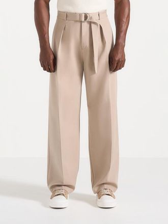 Mani&egrave;re De Voir Loic Wide Leg Tailored Trousers With Belt in Taupe at Nordstrom, Size 34