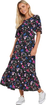 M&Co Petites Petite Floral Print Flutter Sleeve Dress - Womens Black