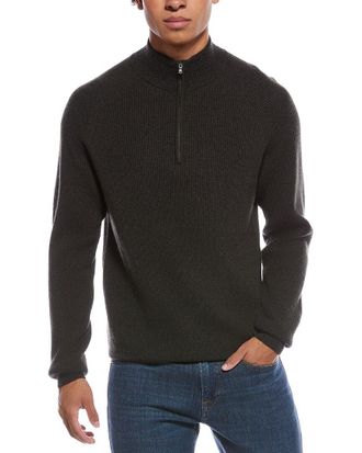 Amicale Cashmere Two-Tone Plaited Rib Cashmere 1/4-Zip Sweater