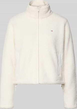 Tommy Jeans Regular Fit Teddy-Jacke mit verdecktem Rei&szlig;verschluss in Offwhite Melange, Gr&ouml;&szlig;e XL