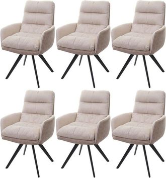 Hhg Nunca Usado] Juego De 6 Sillas De Comedor Hhg 847, Silla De Cocina, Giratoria Autoposicionable De Tela Mvg, Crema, Con Reposabrazos